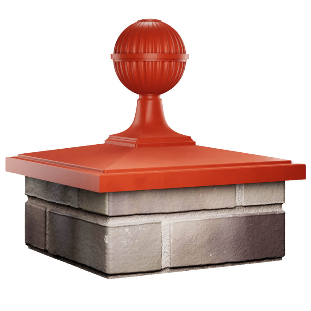 Колпак Zking БонаМоно Красный с шаром на столб 1.5х1.5 кирпича (385х385, 400х400мм) в сборе в Сибае фото