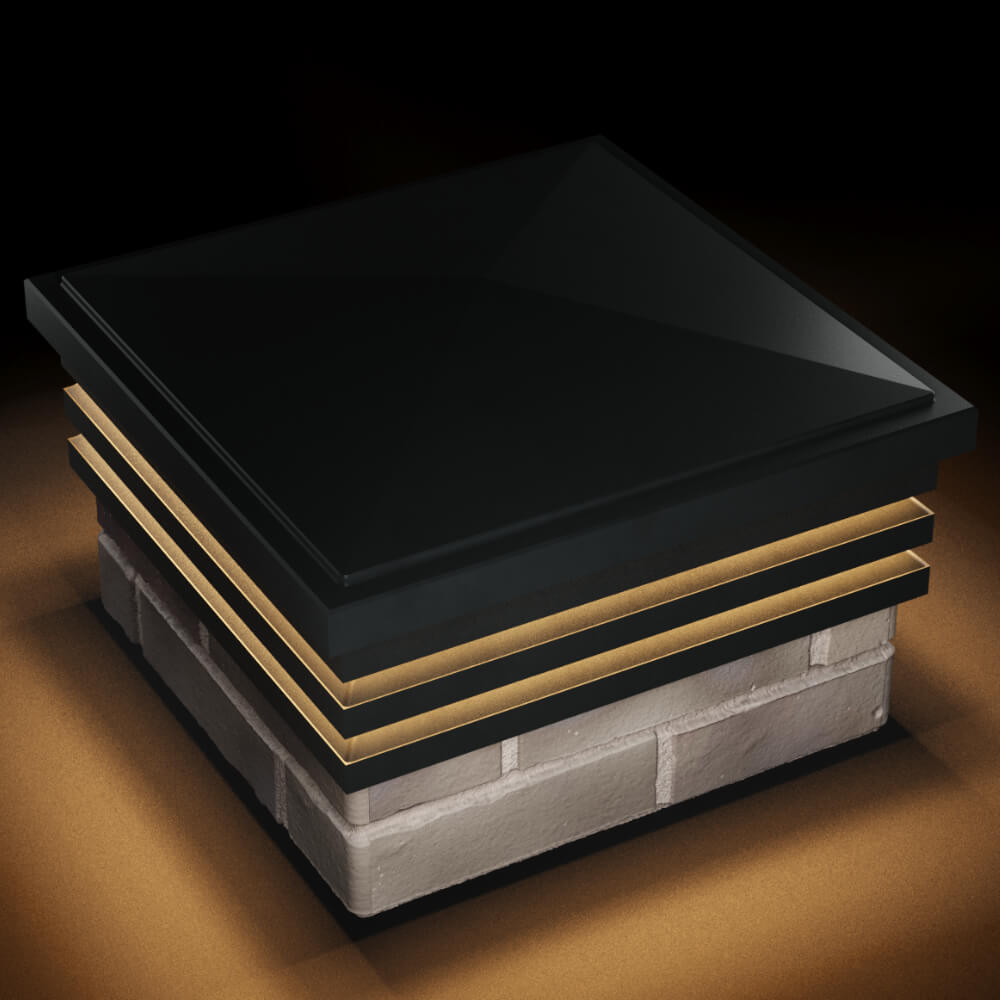 Колпак Zking Бона ХайТек Черный на столб 1.5х1.5 кирпича (385х385мм) с подсветкой в Сибае фото