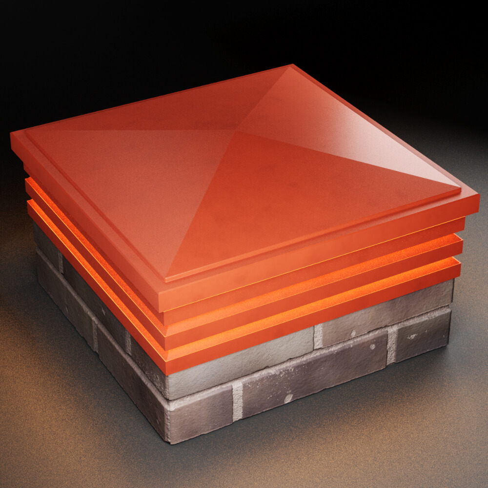 Колпак Zking Бона ХайТек Красный на столб 2х2 кирпича (513х513мм) с подсветкой в Сибае фото