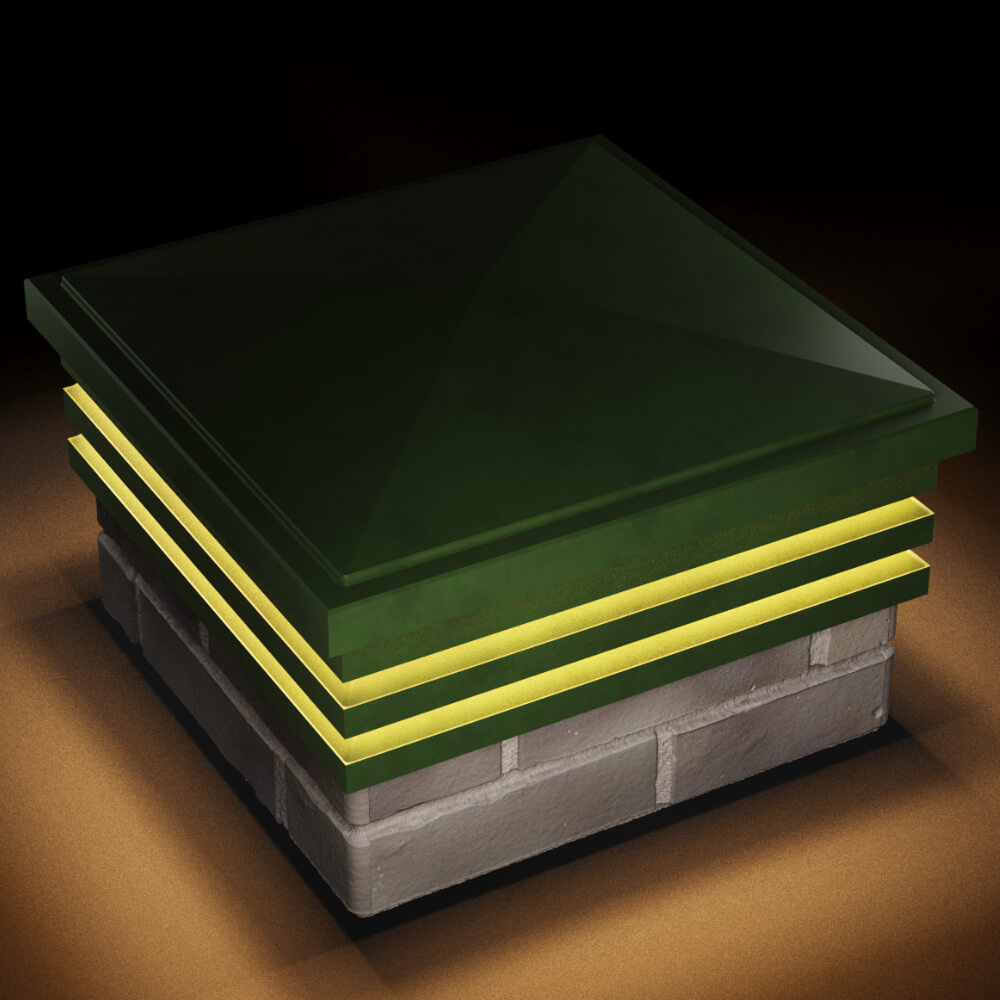 Колпак Zking Бона ХайТек Зеленый на столб 1.5х1.5 кирпича (385х385мм) с подсветкой в Сибае фото