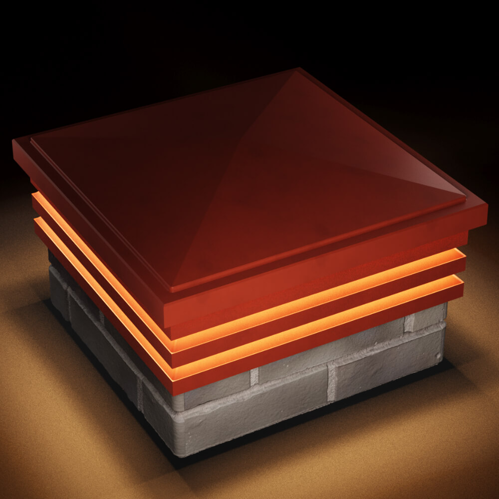 Колпак Zking Бона ХайТек Красный на столб 1.5х1.5 кирпича (385х385мм) с подсветкой в Сибае фото