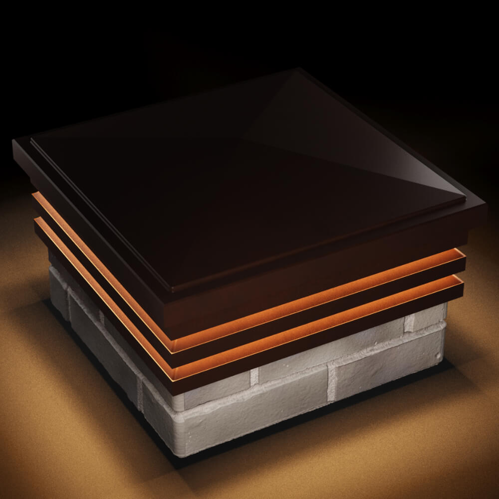 Колпак Zking Бона ХайТек Коричневый на столб 1.5х1.5 кирпича (385х385мм) с подсветкой в Сибае фото