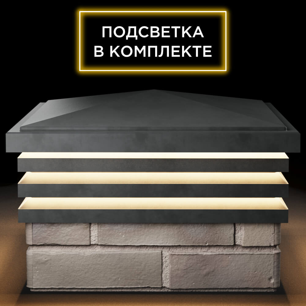 Колпак Zking Бона ХайТек Серый на столб 1.5х1.5 кирпича (385х385мм) с подсветкой Сибай фото