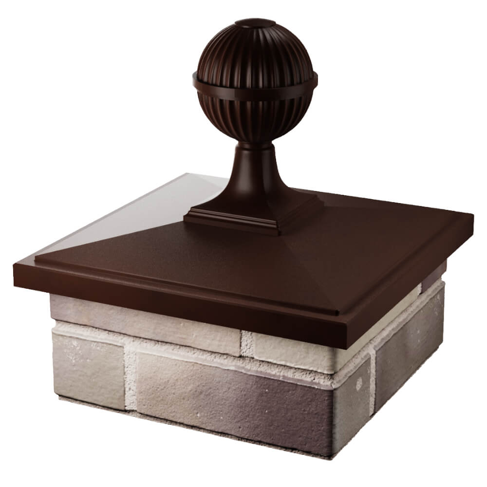 Колпак Zking БонаМоно Коричневый с шаром на столб 1.5х1.5 кирпича (385х385, 400х400мм) в сборе в Сибае фото