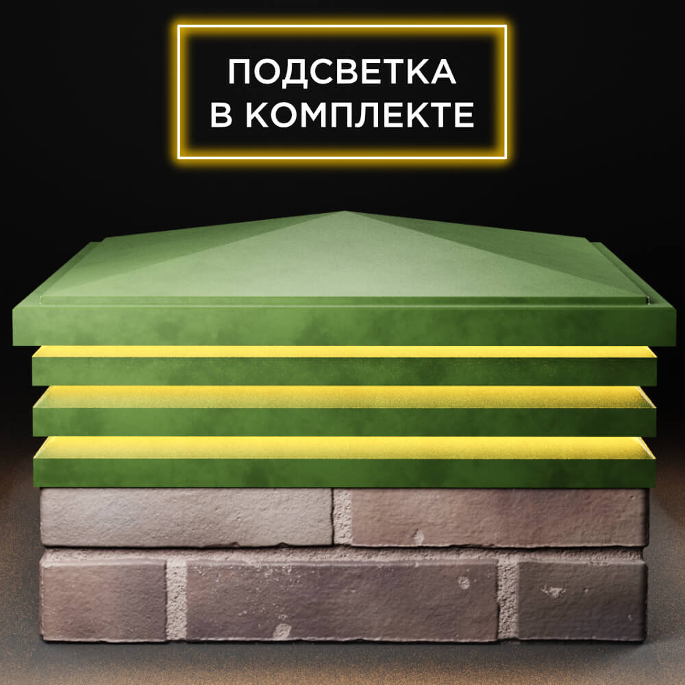 Колпак Zking Бона ХайТек Зеленый на столб 2х2 кирпича (513х513мм) с подсветкой Сибай фото